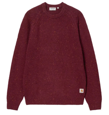 Carhartt Wip Men'S Red Burgundy Wool Blend Crewneck Sweater Knit Speckled Size S
