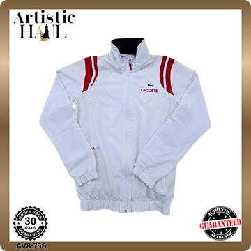 Lacoste Men's White Red Track Jacket Size S Zipper Athletic