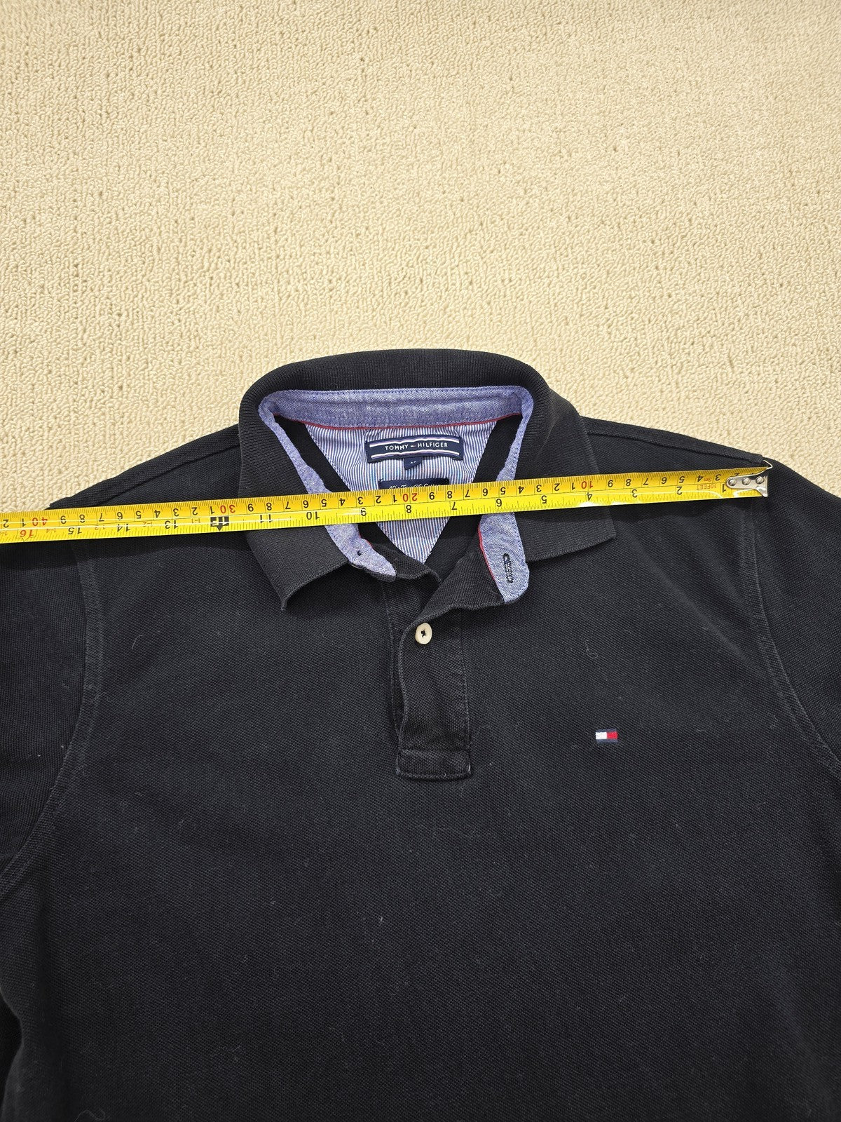 Tommy Hilfiger Navy Cotton Pique Polo Shirt Men's M Short Sleeve Tipped Collar