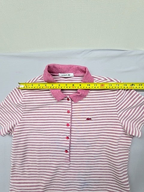 Lacoste L.12.12 Women's Pink Striped Polo Shirt Size 42
