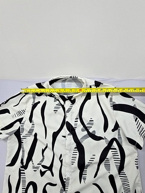 SHEIN Unisex Black White Striped Short Sleeve Button Shirt XXL