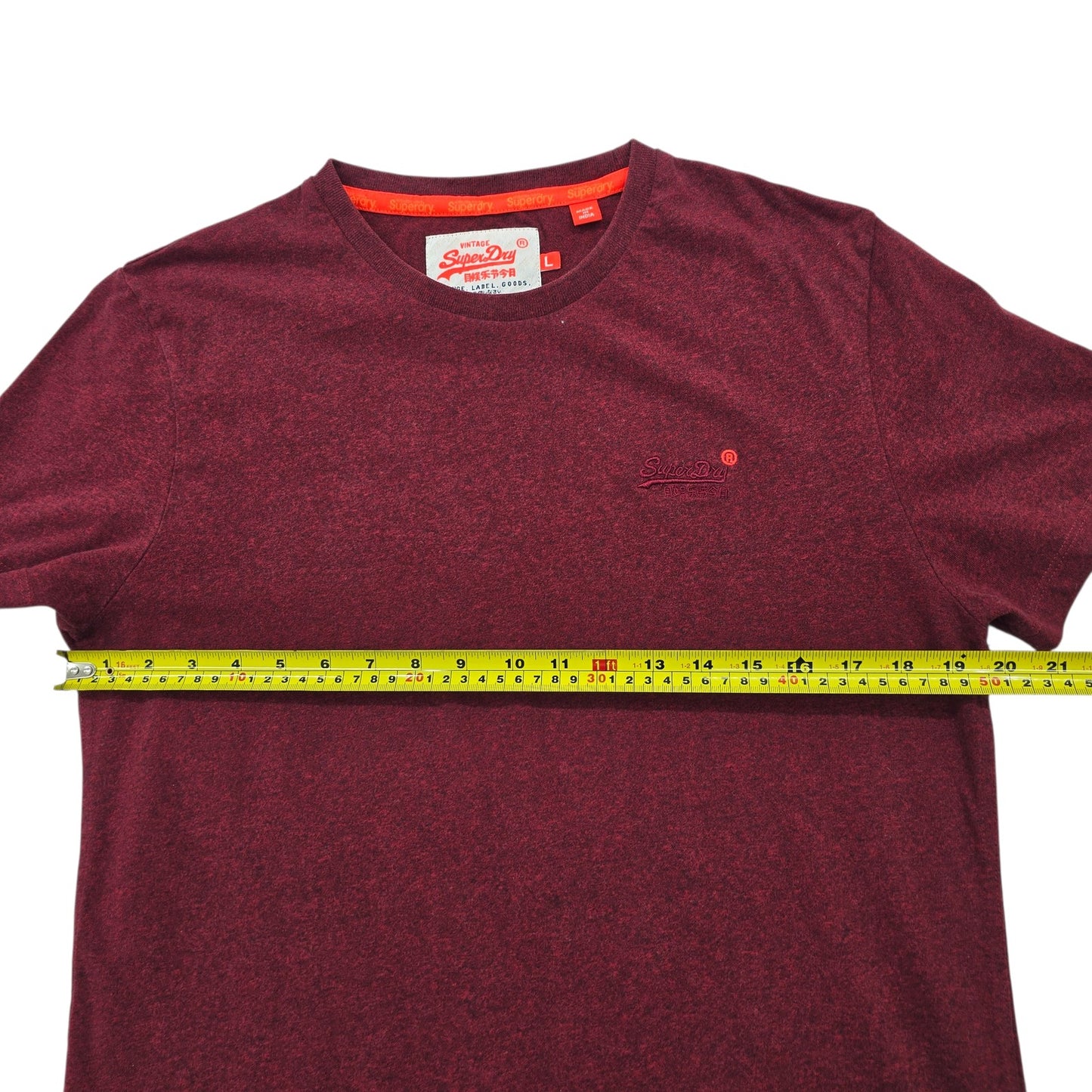 Superdry Men's Burgundy T-Shirt L Crew Neck Short Sleeve Vintage Logo