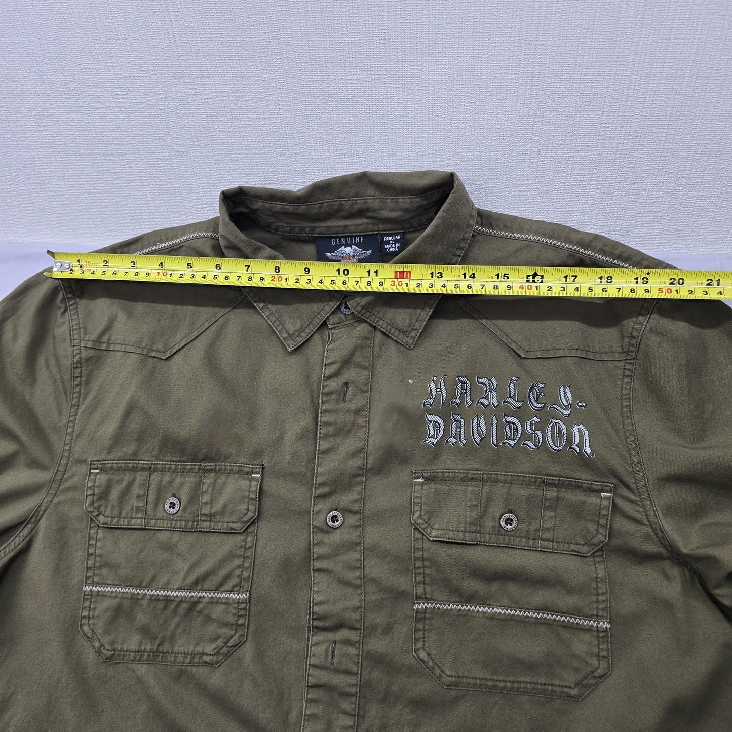 Harley-Davidson Men's Olive Green Long Sleeve XL Button Front Shirt