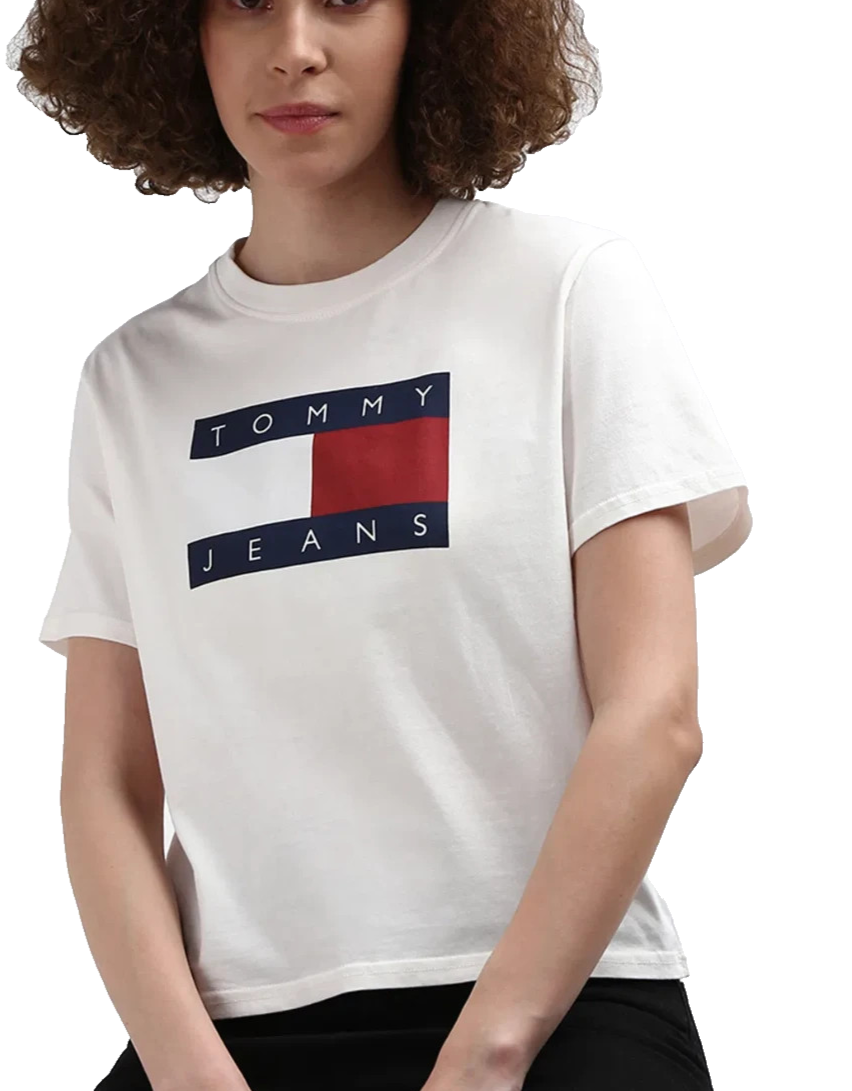 Tommy Jeans Off-White Flag Logo Graphic T-Shirt Unisex Size L