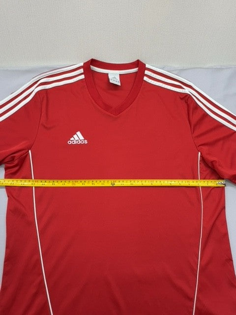 Adidas Men's Red Striped Soccer Jersey XL Short Sleeve V-Neck
