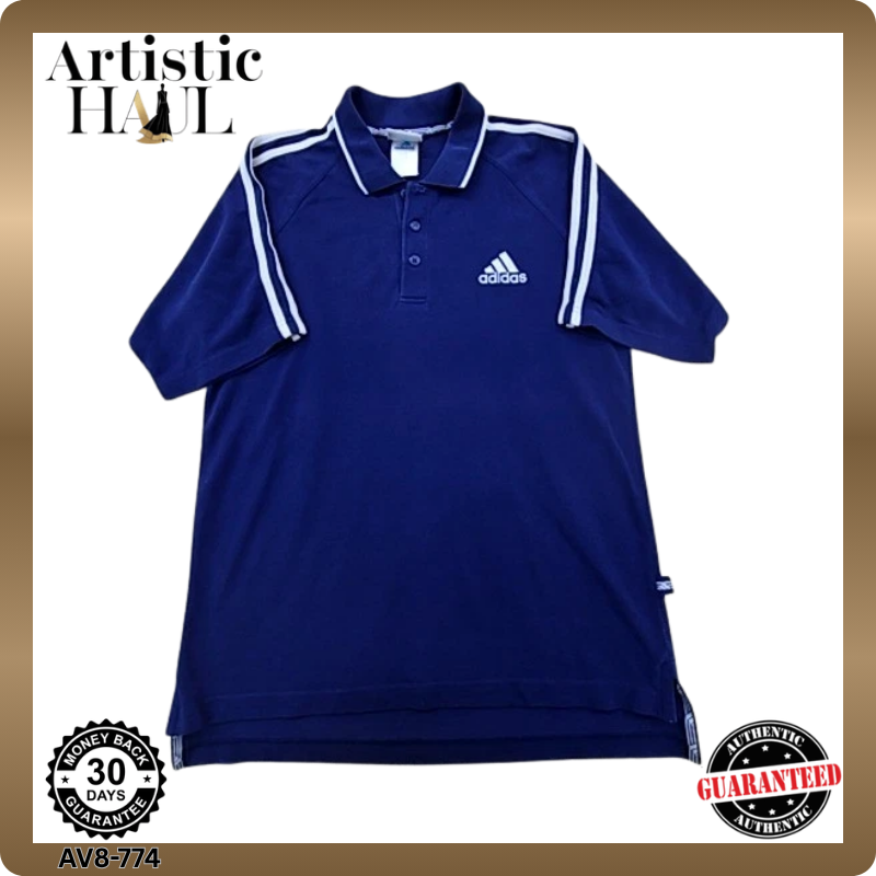 Adidas Navy Stripe Short Sleeve Polo Shirt Men's S Three Stripes