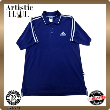 Adidas Navy Stripe Short Sleeve Polo Shirt Men's S Three Stripes
