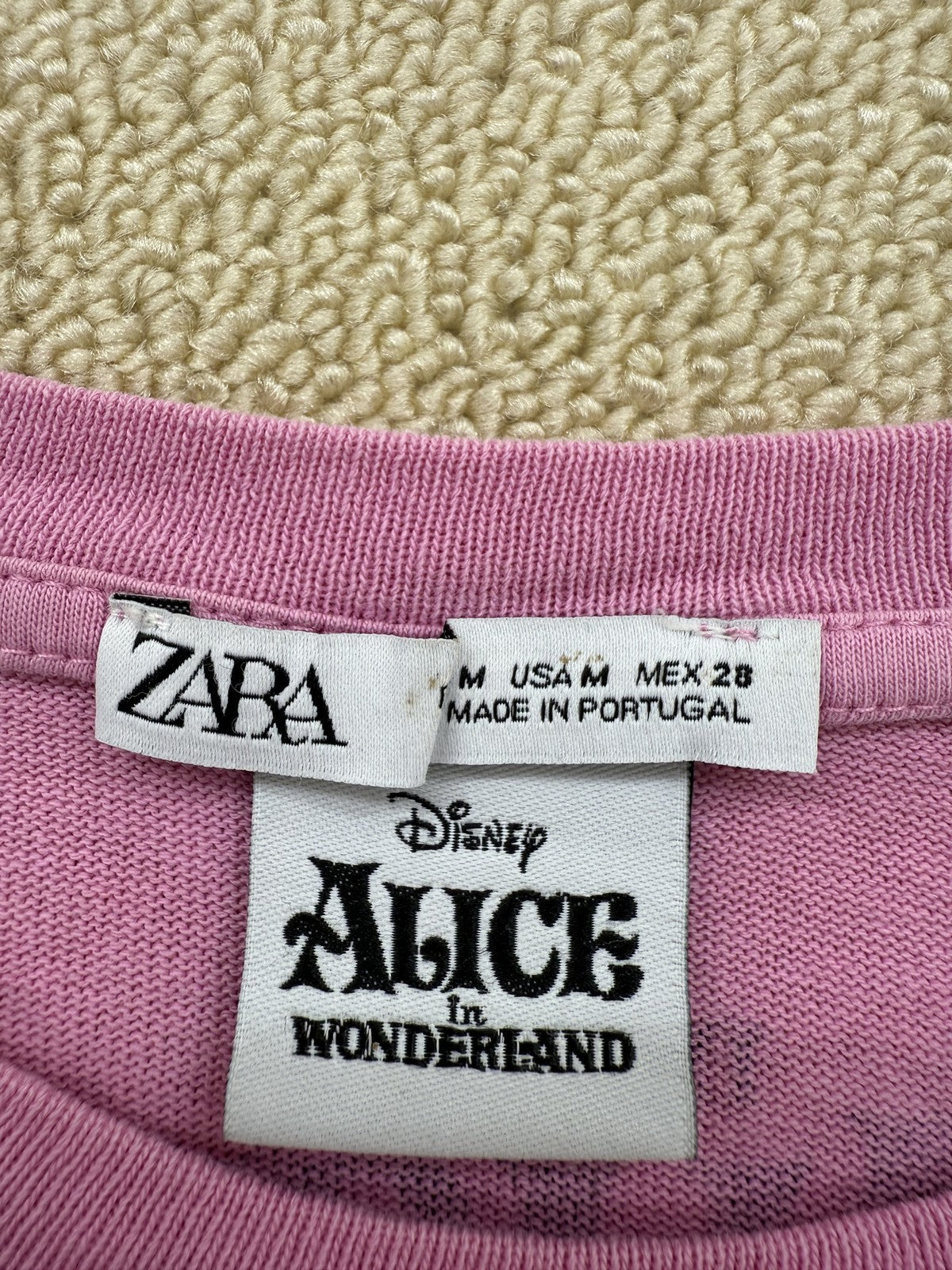 Zara Disney Cheshire Cat Alice Pink Striped T-Shirt M Short Sleeve