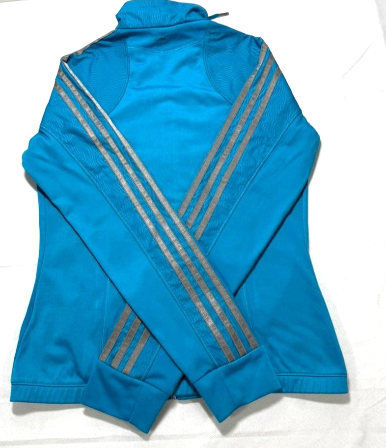 Women's Adidas Teal Blue Gray 3 Stripe Full Zip Track Jacket Activewear Top - S