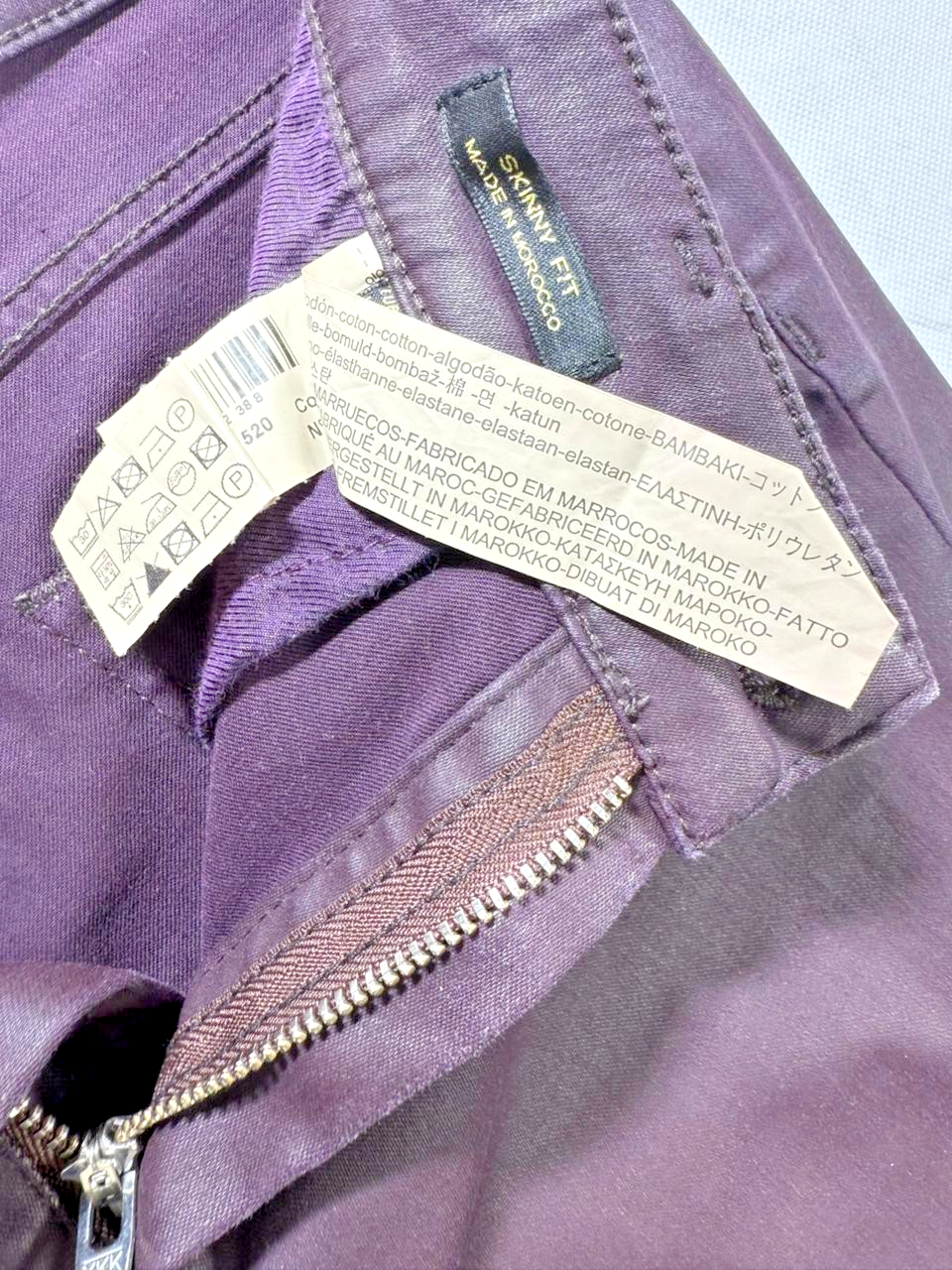Massimo Dutti Jeans Women's - Purple Coated Wet Leather Look Biker Pant Trousers