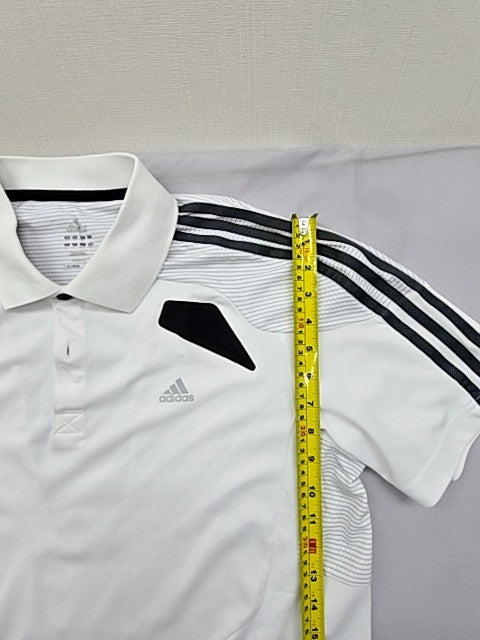 Adidas Climacool White Striped Polo Shirt Short Sleeve Fitted Unisex