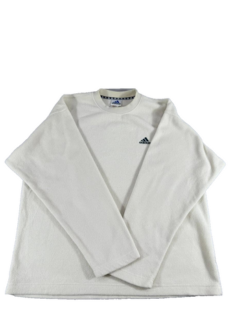 Adidas Men's Large L Fleece Sweatshirt Cream Off White Crewneck Logo