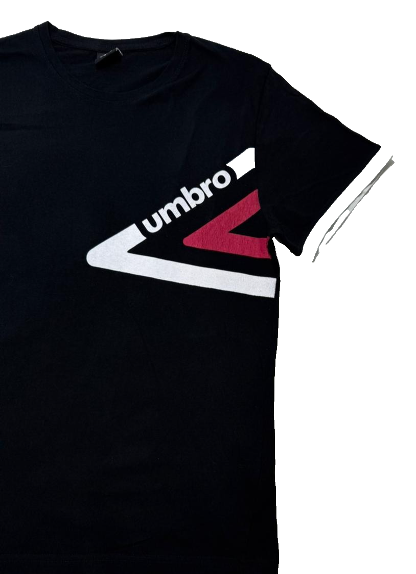 Umbro T-Shirt Black White Red Graphic Logo - Size L