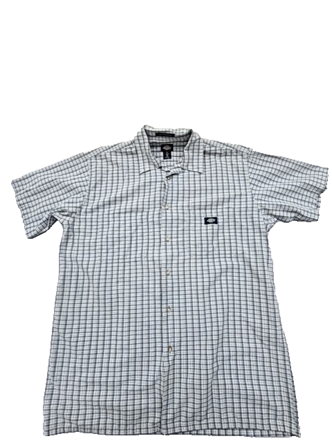Dickies Men's Gray White Gingham Short Sleeve Button Down Shirt L