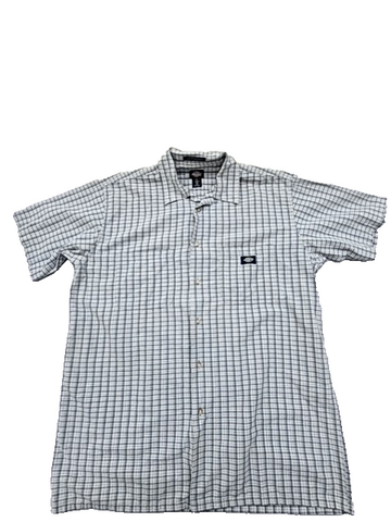 Dickies Men's Gray White Gingham Short Sleeve Button Down Shirt L