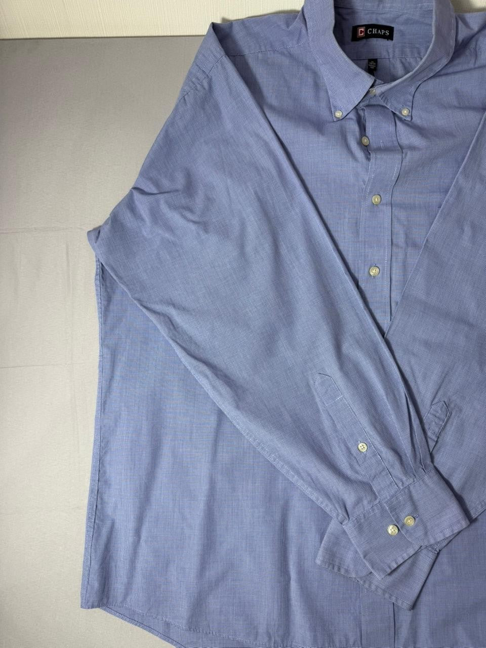 Chaps Men's Large Button Down Shirt Blue Classic Fit Wrinkle Free