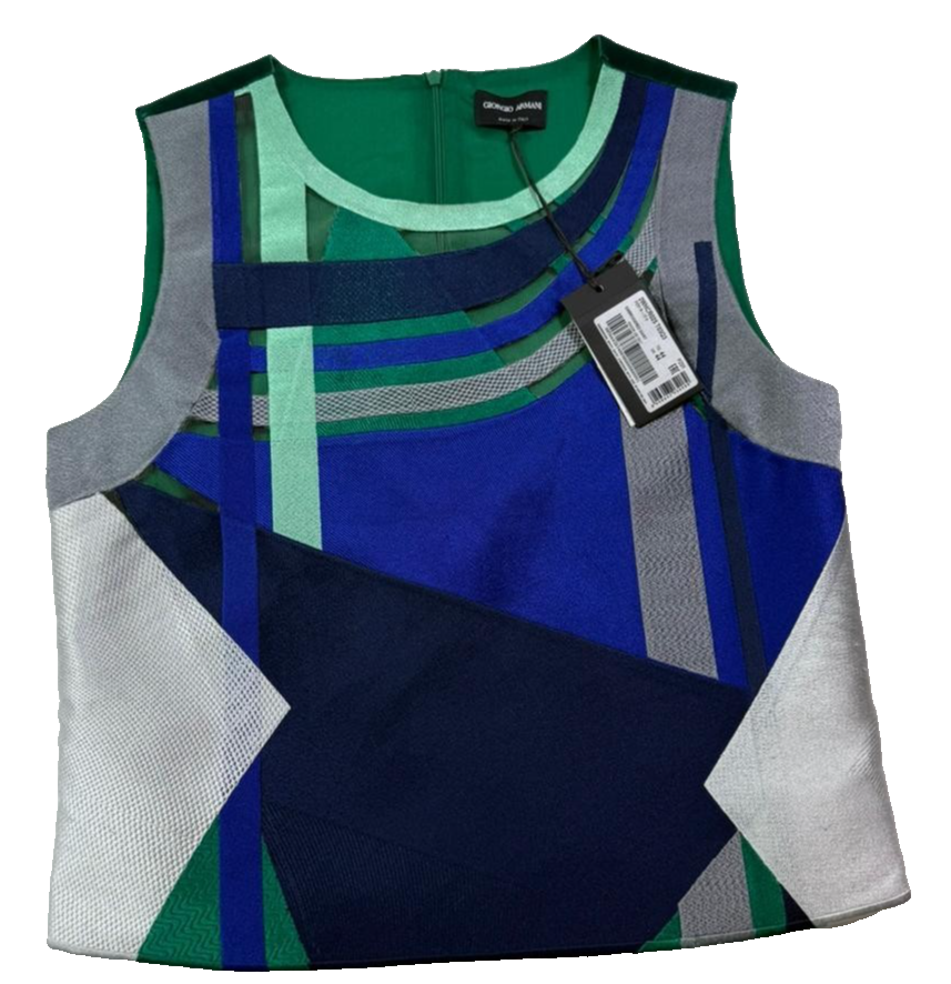 BNWT Armani Collezioni Sleeveless Top With Geometric Patch Work - Size 44