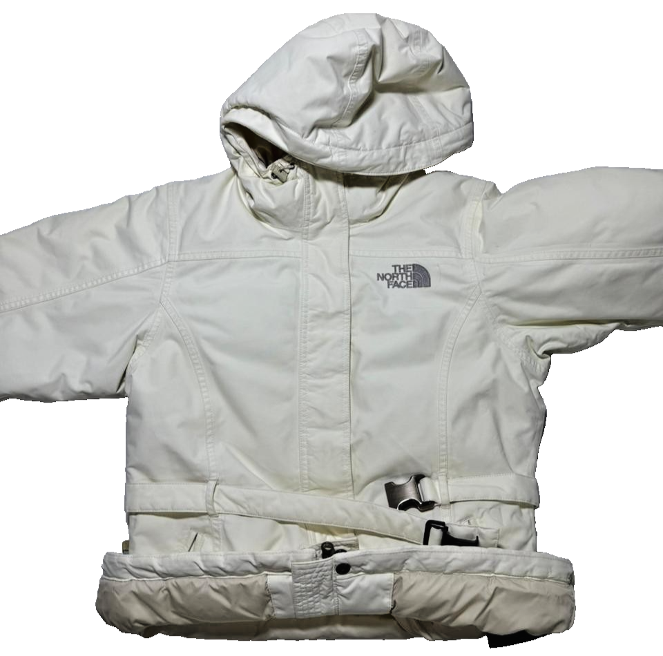 The North Face White/Grey Belted Logo Nylon Insulated Winter Jacket XS