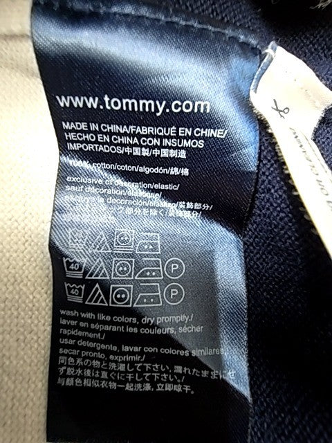 Tommy Hilfiger Unisex Navy Blue White Striped Cotton Crew Sweater XSP