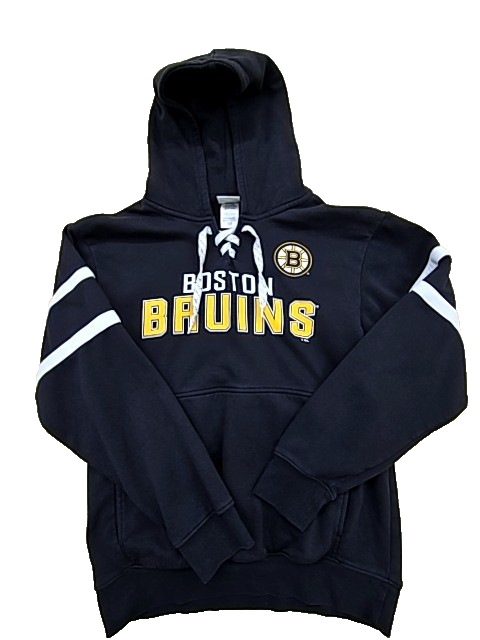 Boston Bruins Men's Black Lace Up Fleece Pullover Hoodie Size M