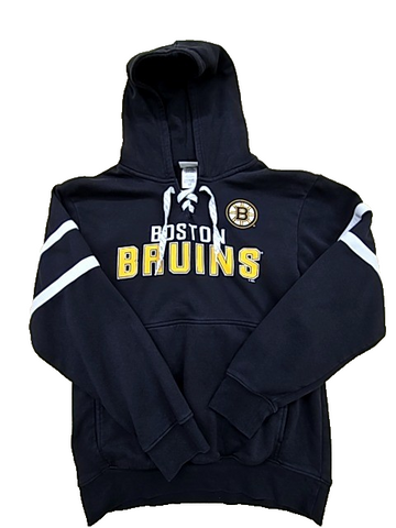 Boston Bruins Men's Black Lace Up Fleece Pullover Hoodie Size M