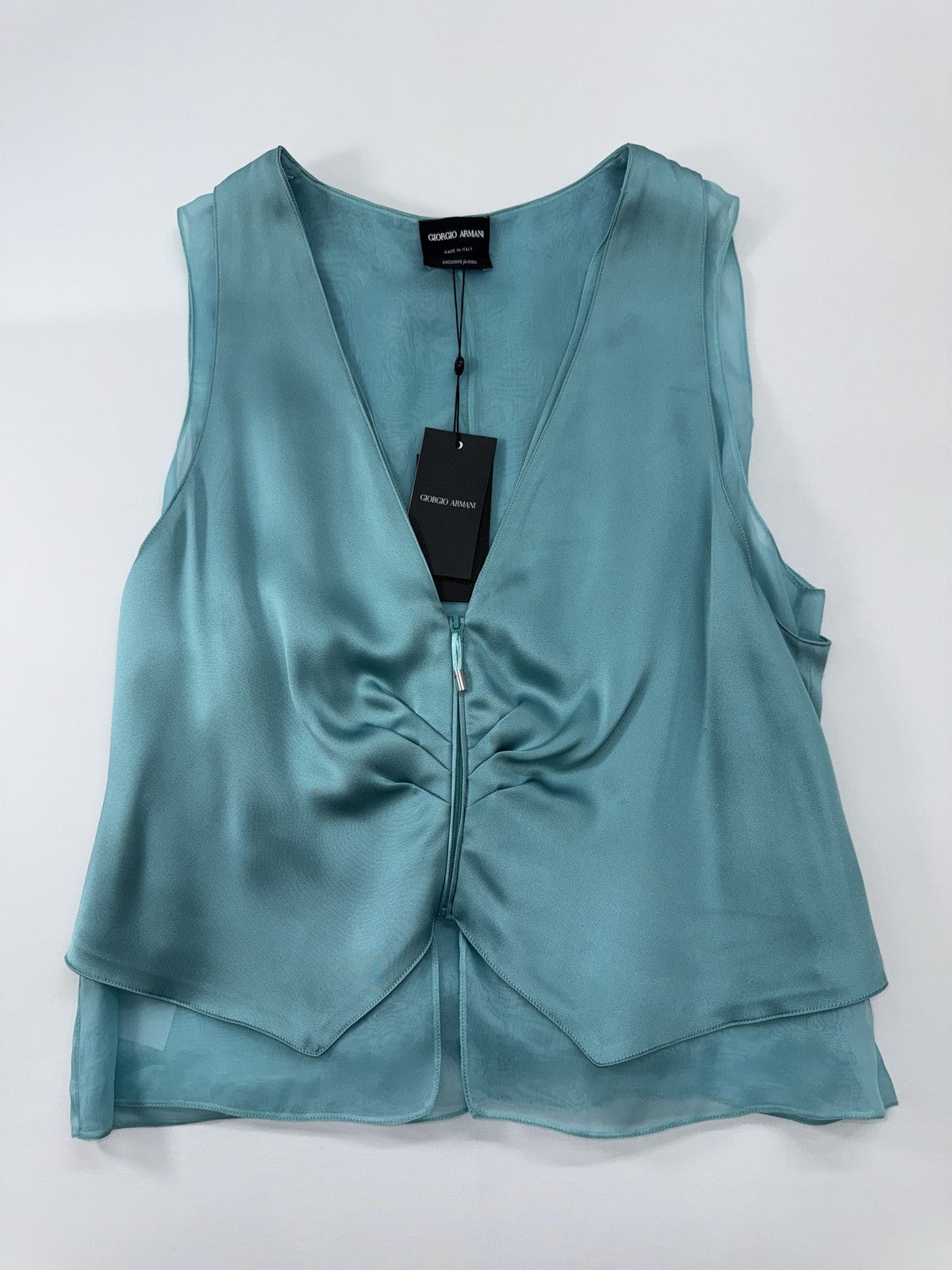 Giorgio Armani Women’s Turquoise Silk Sleeveless Blouse EU 46