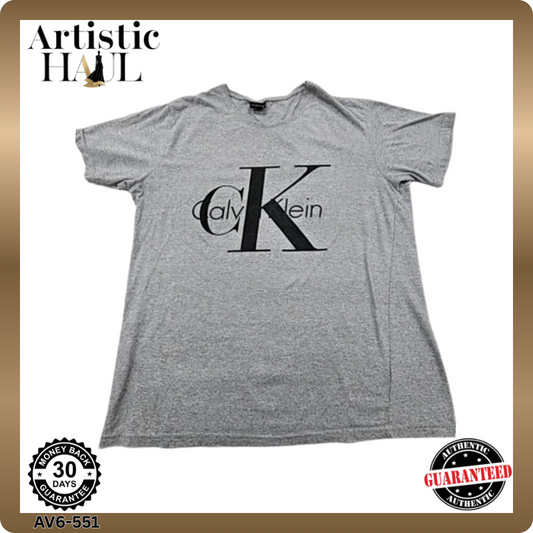 Calvin Klein Jeans Men's Gray T-Shirt – Size XL, Logo, Short Sleeve