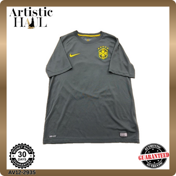 Nike Men's Grey Brazil Soccer Jersey Short Sleeve Dri-FIT Size L
