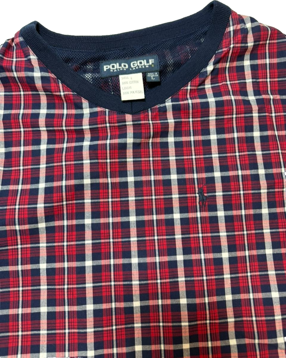 Polo Golf Ralph Lauren Men's Plaid Sleeveless Vest Red Navy Check L