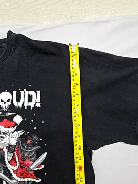 Fruit of the Loom Men's Black Santa Biker Skull T-Shirt XL Heavy Cotton