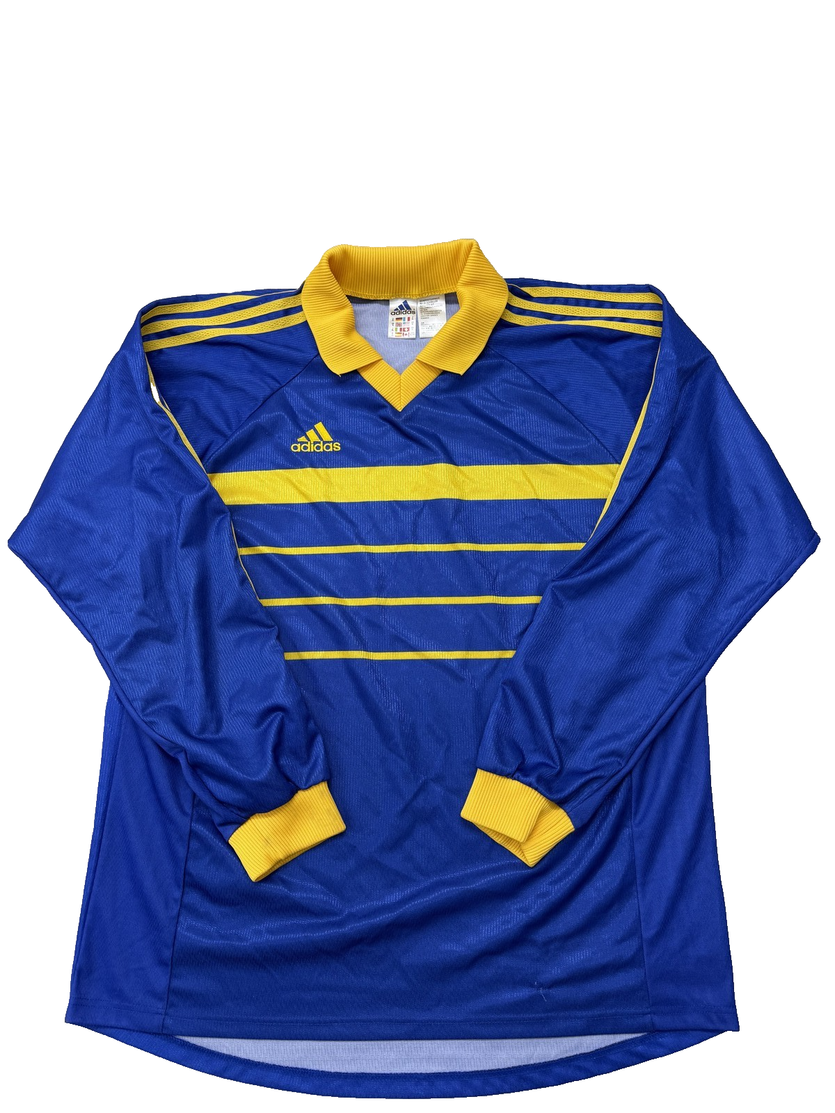 Adidas Men's Blue Yellow Striped Soccer Jersey XL Long Sleeve