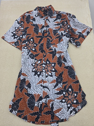 Maje Women's Brown Black Floral Collared Short Sleeve Shirt Size 38