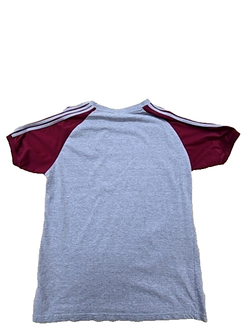Adidas Grey Raglan Cotton T-Shirt L Short Sleeve Stripes