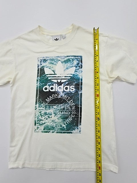 adidas Unisex Kids White Logo Graphic T-Shirt Size S Crew Neck