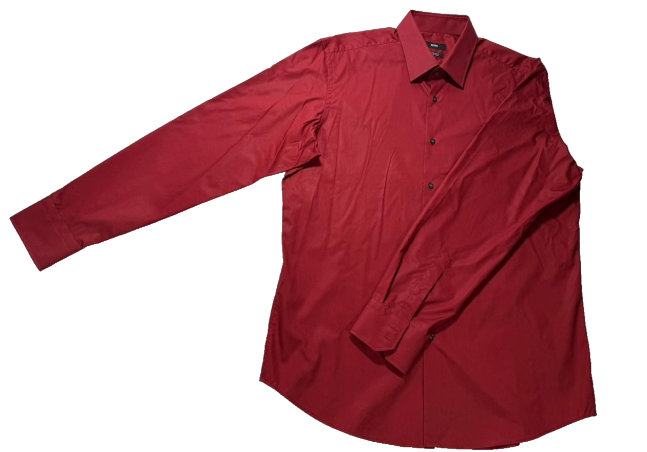 Hugo Boss Men's Shirt Red Regular Fit Easy Iron Size 43 Long Sleeve