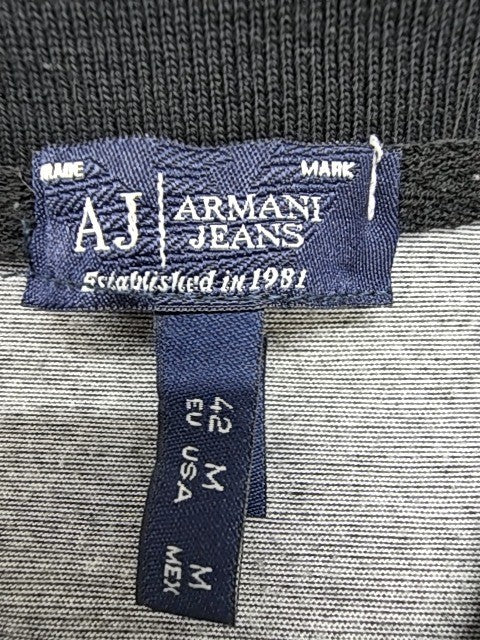 Armani Jeans Men Gray Polo Button Front Size M Classic Logo Cotton Knit