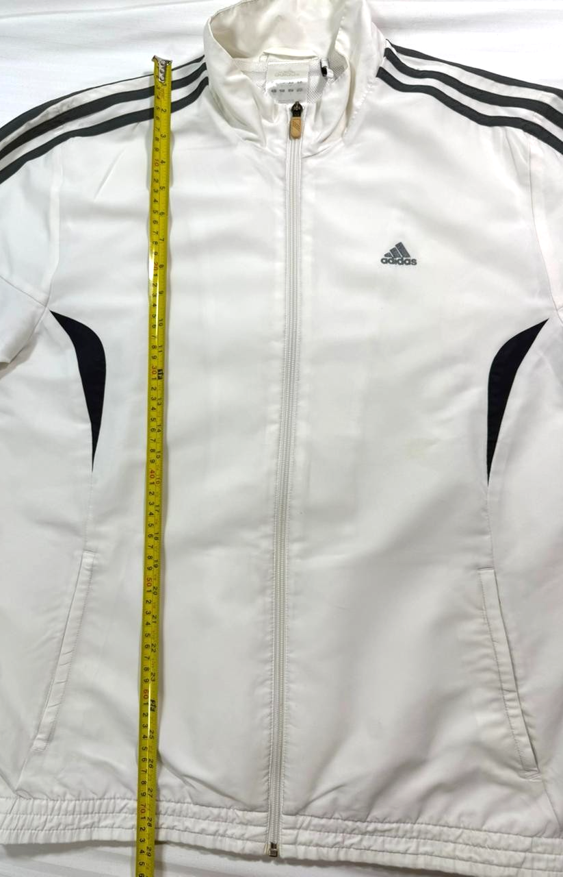 Vintage Adidas Full-Zip Windbreaker Jacket In White With Black Stripes - Size M