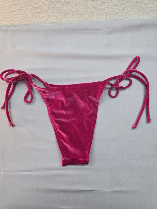 Bershka Women's Magenta Velvet Tanga Swimsuit Size L Tie Sides
