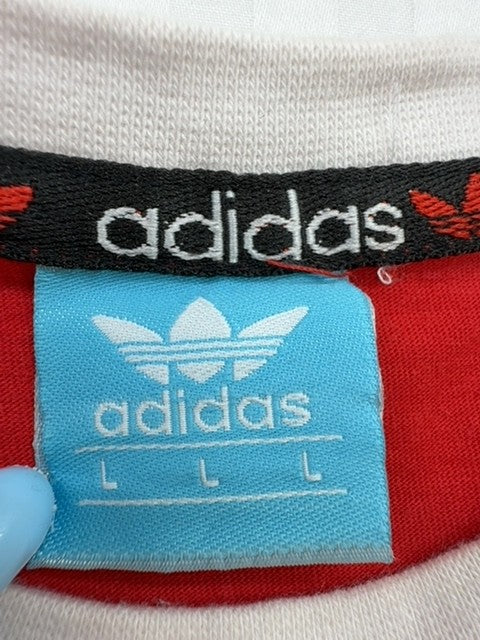 Adidas Kids L Red Sports Logo Stripe Trim Crew Neck T-Shirt Cotton