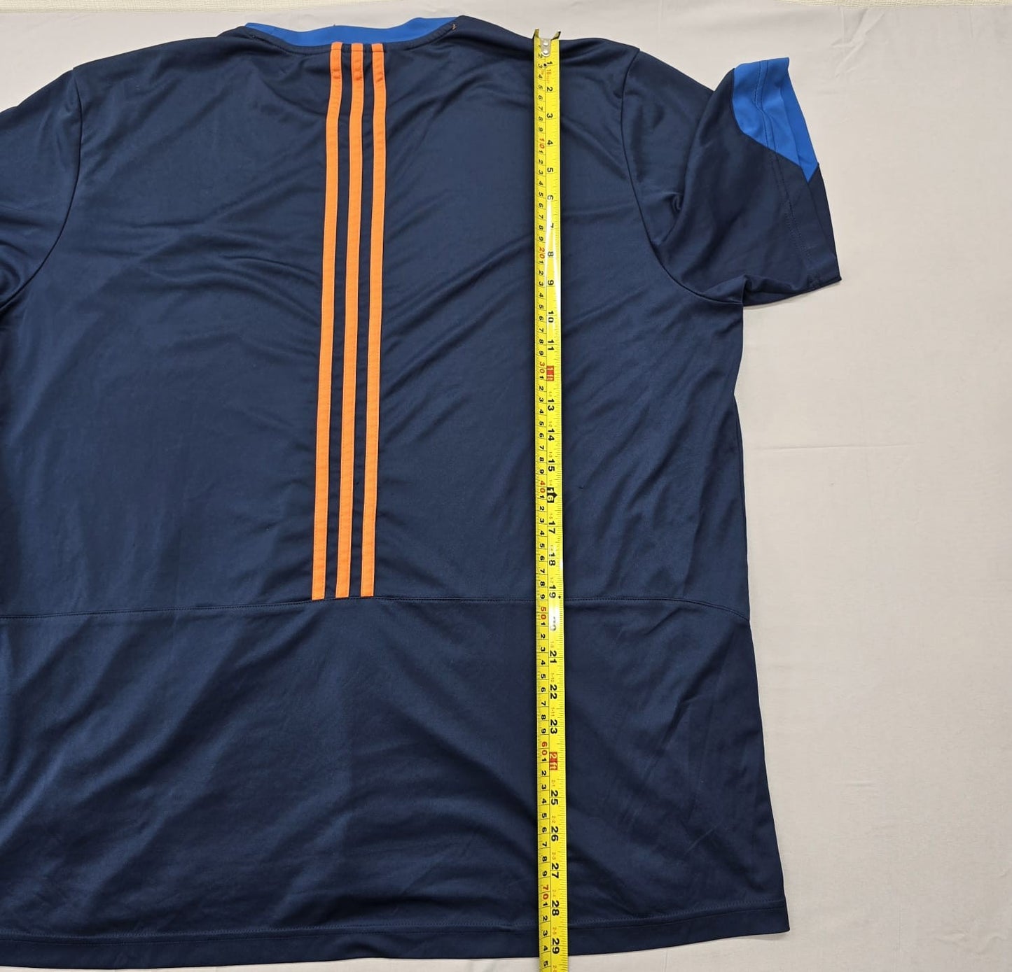 Adidas Men's Navy Blue Short Sleeve T-Shirt Size 2XL Orange Stripes