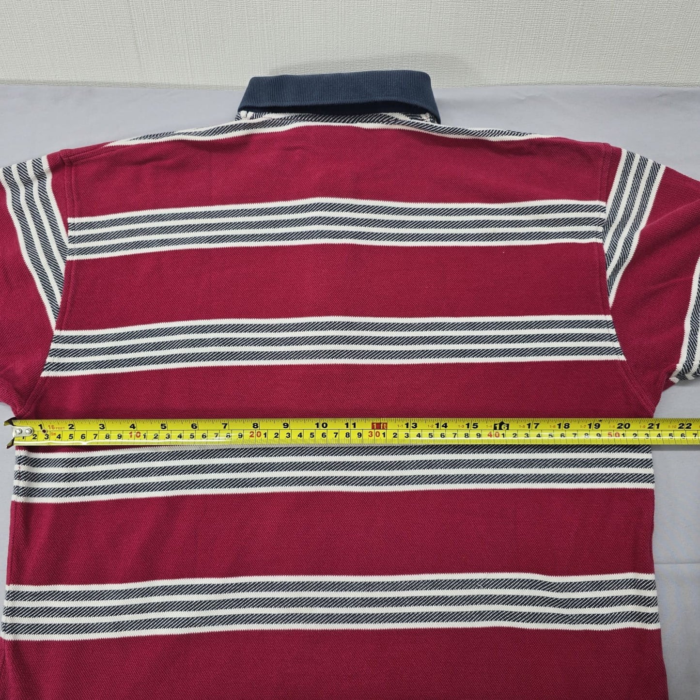 Lacoste Men's Red Striped Polo Shirt Size L Cotton Navy Accents