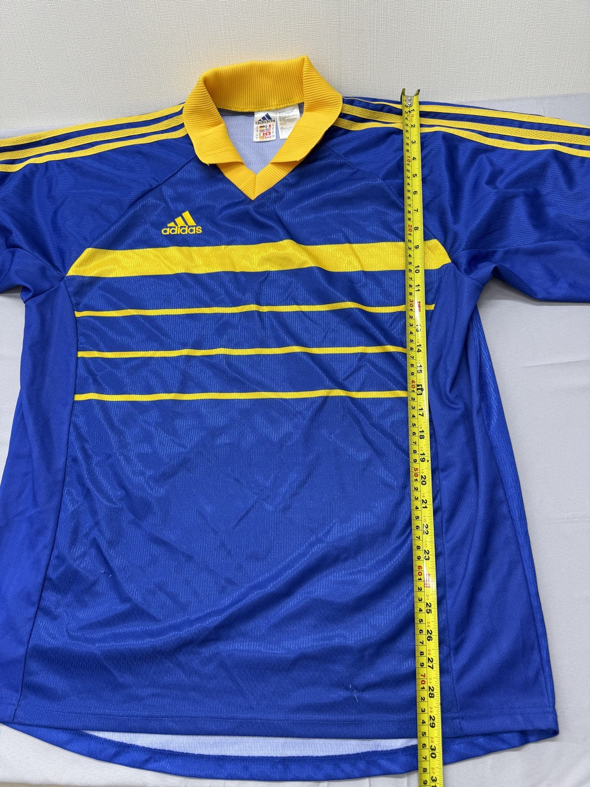Adidas Men's Blue Yellow Striped Soccer Jersey XL Long Sleeve