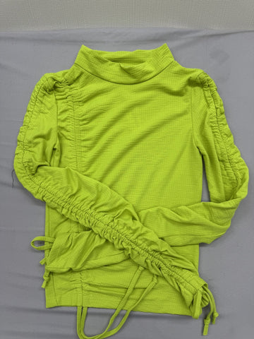 River Island Green Women's Hoodie Sz 2 Ruched Mock Neck Tie Cuff Long Sleeve