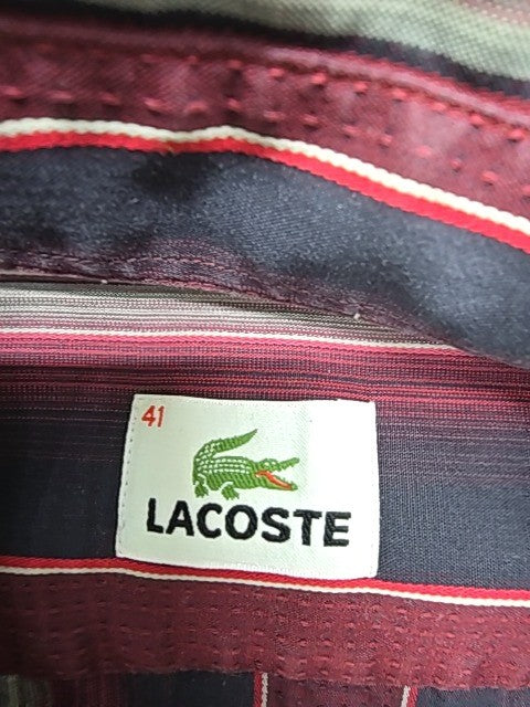 Lacoste Mens Burgundy Striped Button-Down Shirt Size 41 Regular Vintage