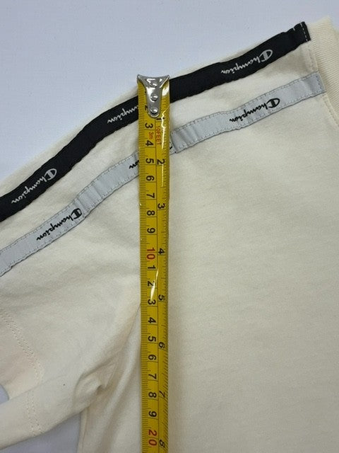 Champion Men Cream Striped Trim Logo T-Shirt Size M Condition Descriptor