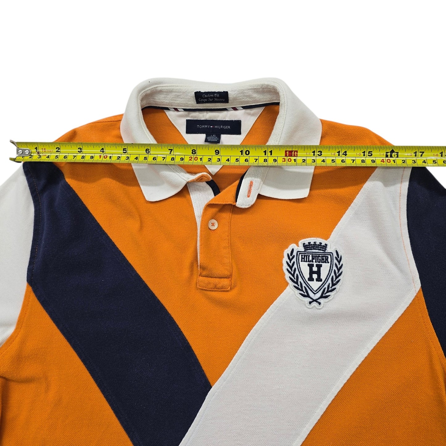Tommy Hilfiger Men's Orange Navy White Color Block Polo L Regular