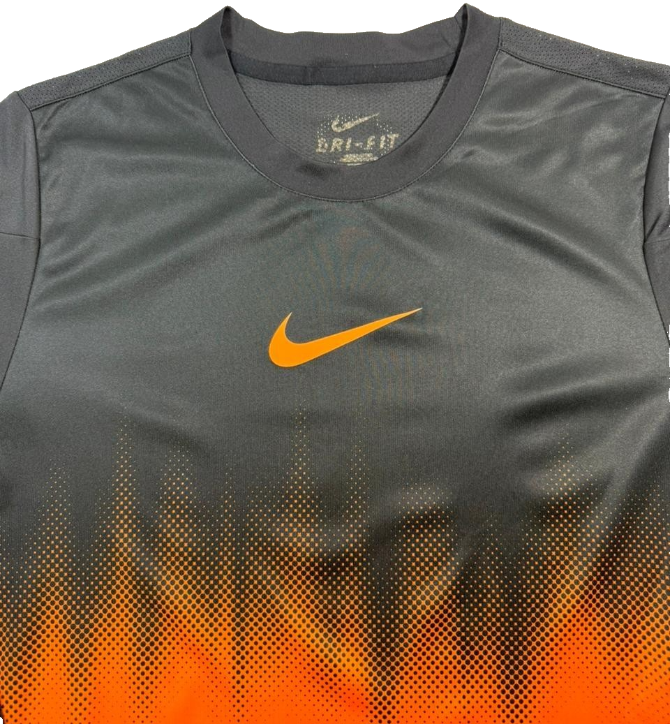 Nike Dri-FIT Men's Training T-Shirt Black Orange Gradient Swoosh Athletic Large