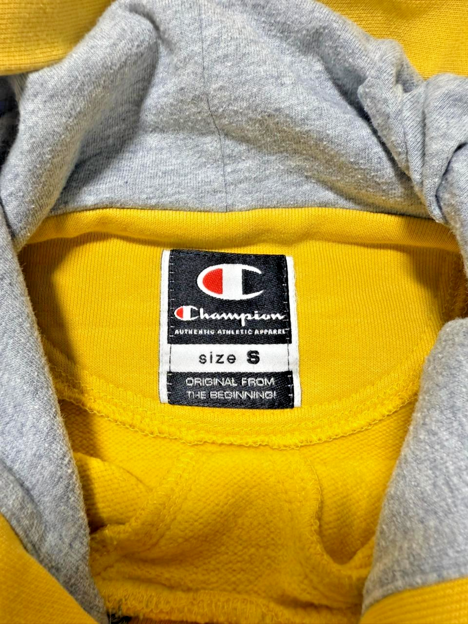 Champion Yellow Reverse Weave Drop Shoulder Pullover Men's Hoodie - Size S