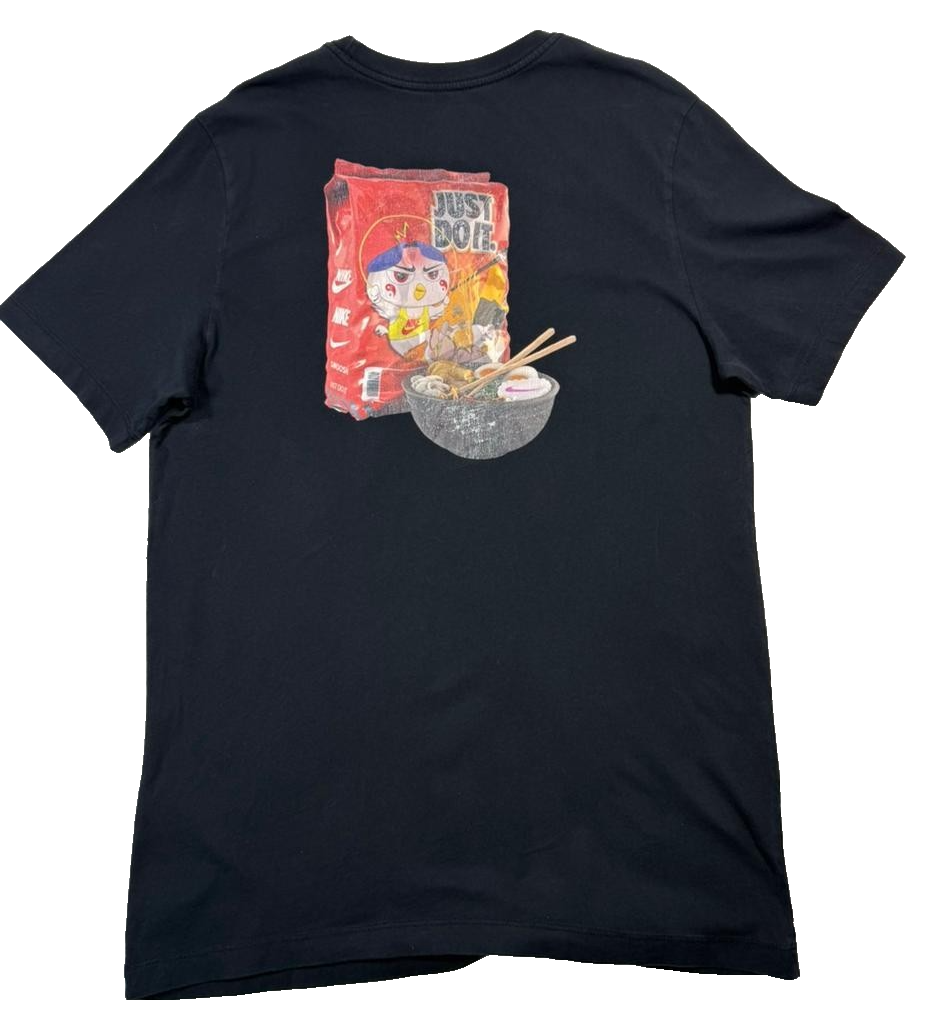 Black Nike Sportswear Cartoon Printing Sports Round Collar Male T-Shirt - Size L