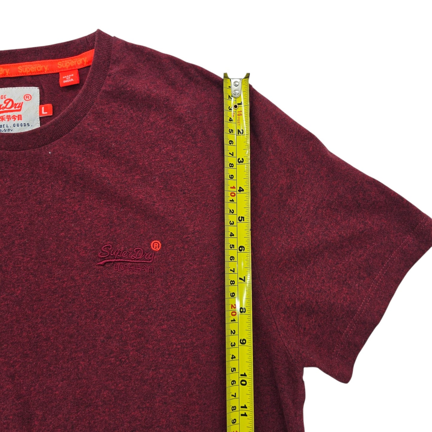 Superdry Men's Burgundy T-Shirt L Crew Neck Short Sleeve Vintage Logo